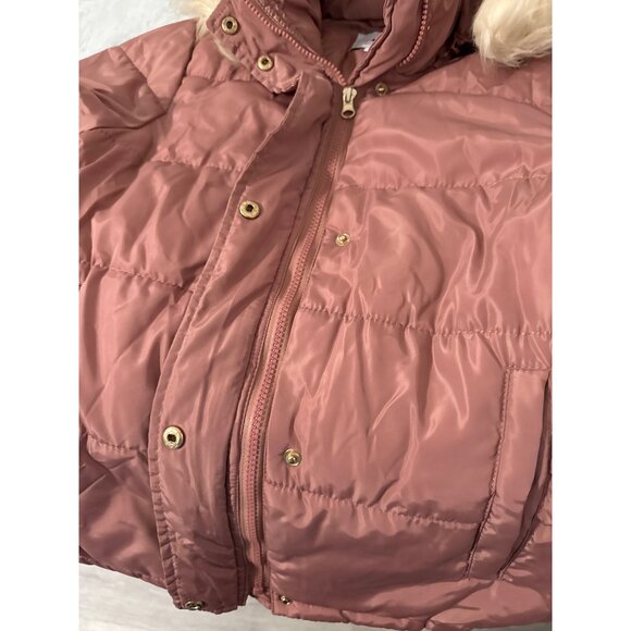 G By Guess Womens Pink Puffer Jacket With Faux Fur Hood - Size S/P - Picture 3 of 6